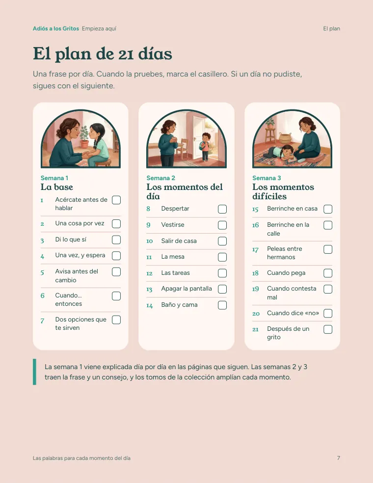 Página real: el plan de 21 días con un casillero por día