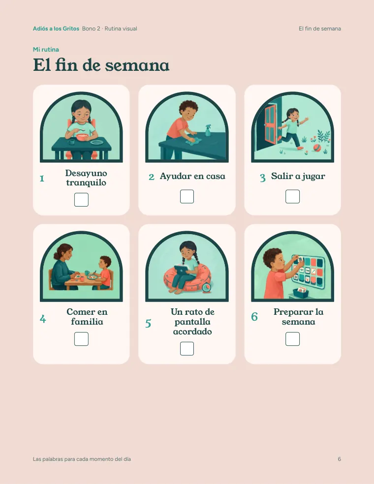 Página real del Bono 2: rutina visual con dibujos
